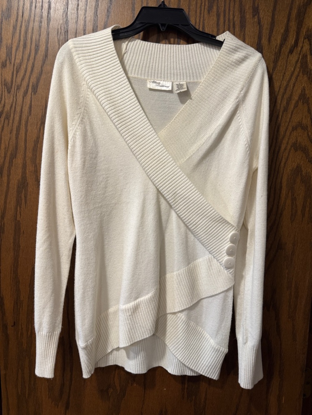 Allison Brittney Ivory V-Neck Surplice Sweater with Ribbed Trim